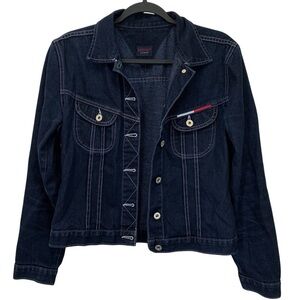 Vtg Tommy Hilfiger Jean Jacket Womens Sz Medium Dark Wash Denim Y2K Fall Winter